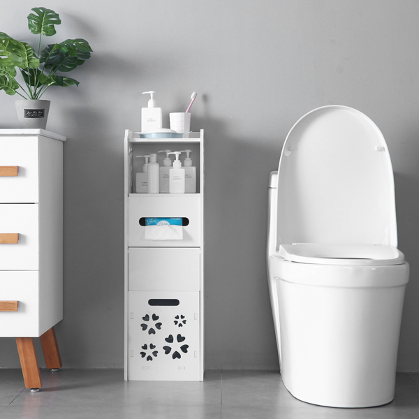 3-tier Bathroom Storage Cabinet with Garbage Can 25*25*80CM White