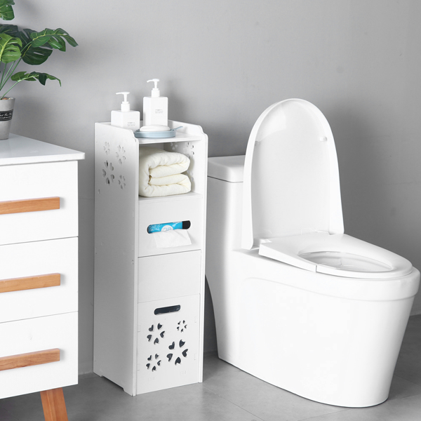 3-tier Bathroom Storage Cabinet with Garbage Can 25*25*80CM White