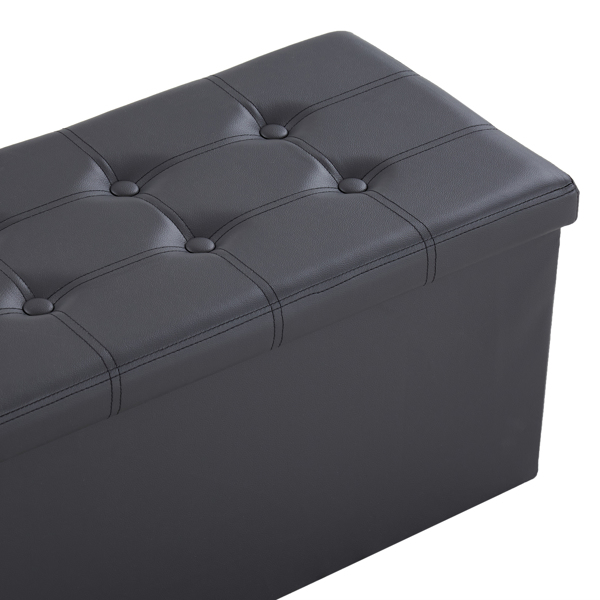 FCH 76*38*38cm Glossy Pull Point PVC MDF Foldable Storage Footstool Black