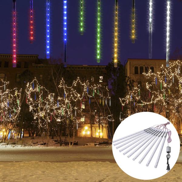 Christmas Meteor Shower Lights Outdoor, 10 tubes 240 LED Meteor Christmas Lights, Falling Rain Lights for Party Tree Holiday Roof Wedding