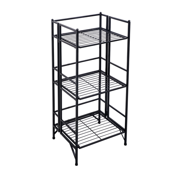 3 Tier Wide Folding Metal Shelf Black