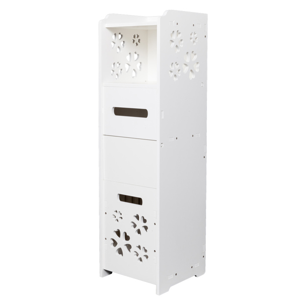 3-tier Bathroom Storage Cabinet with Garbage Can 25*25*80CM White