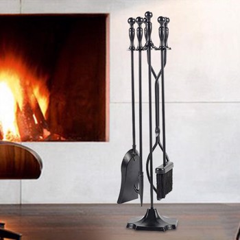 5 Pcs Iron Fireplace Tools Set,7.28L x 7.28 Wx 31.9H in,Black