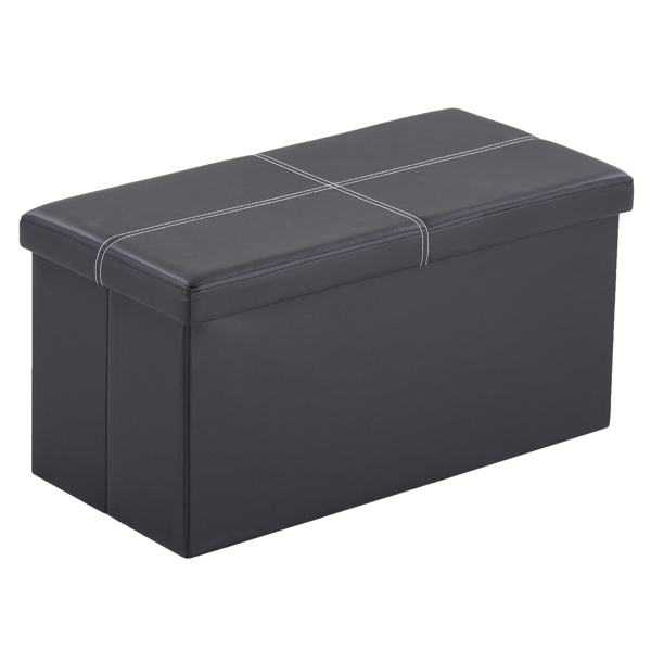 FCH 76*38*38cm Glossy With Lines PVC MDF Foldable Storage Footstool Black