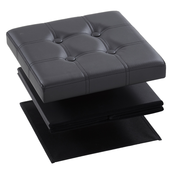 FCH 38*38*38cm Pull Point PVC MDF Foldable Storage Footstool Black