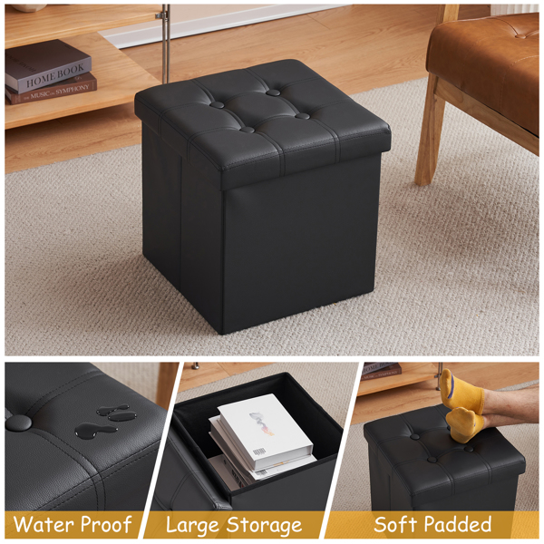 FCH 38*38*38cm Pull Point PVC MDF Foldable Storage Footstool Black