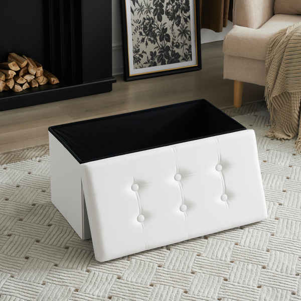 FCH 76*38*38cm Glossy Pull Point PVC MDF Foldable Storage Footstool White