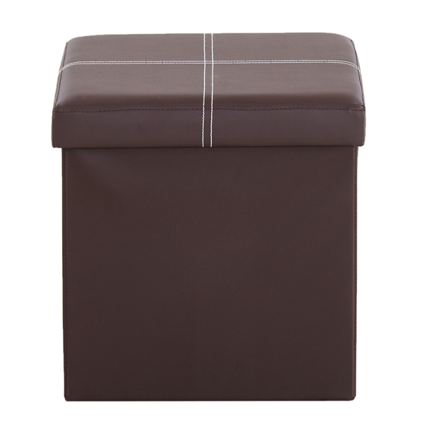FCH 38*38*38cm Glossy With LinesPVC MDF Foldable Storage Footstool Dark Brown