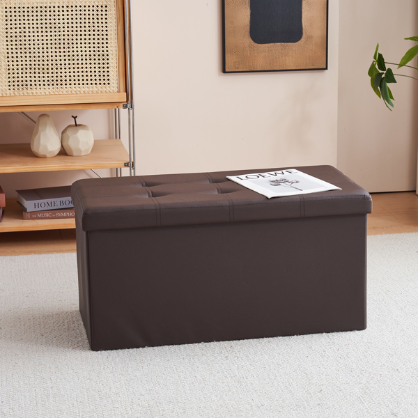 FCH 76*38*38cm Glossy Pull Point PVC MDF Foldable Storage Footstool Dark Brown