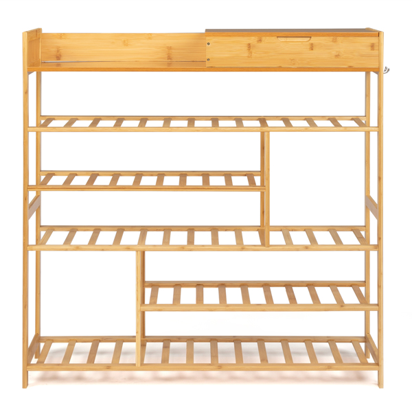 6-Layer Shoe Rack with 2 Drawers, Bamboo Color
