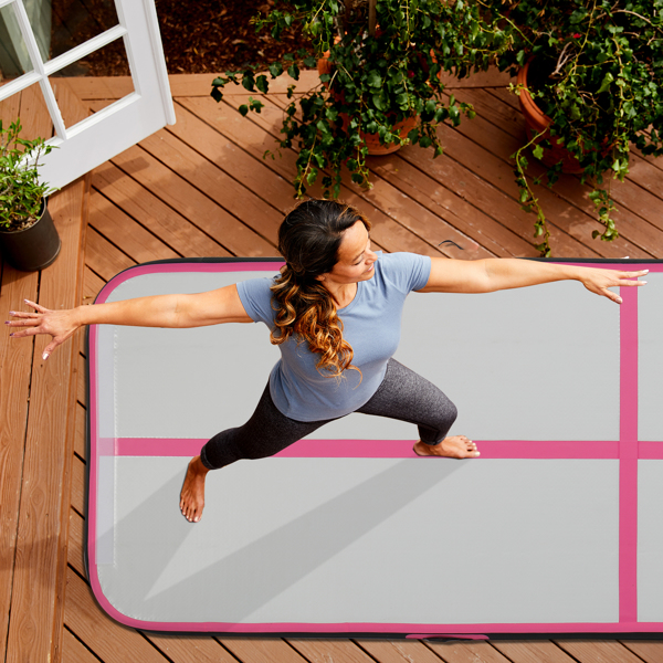 3M x 1m gonflable Flip pad Fitness pad, tapis de fitness tapis d'entraînement avec pompe à air Sac à main pour la maison, en plein air, yoga, gymnase, noir gris