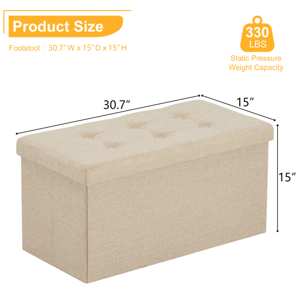 76*38*38cm Pull Point Linen MDF Foldable Storage Footstool Beige