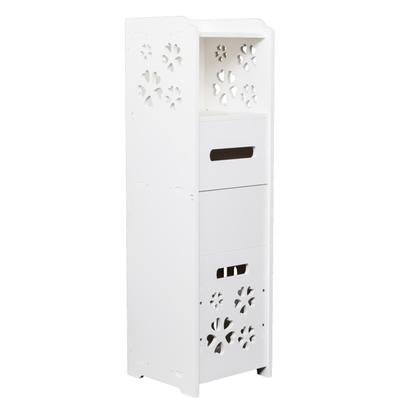 3-tier Bathroom Storage Cabinet with Garbage Can 25*25*80CM White