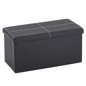 76*38*38cm Glossy With Lines PVC MDF Foldable Storage Footstool Black