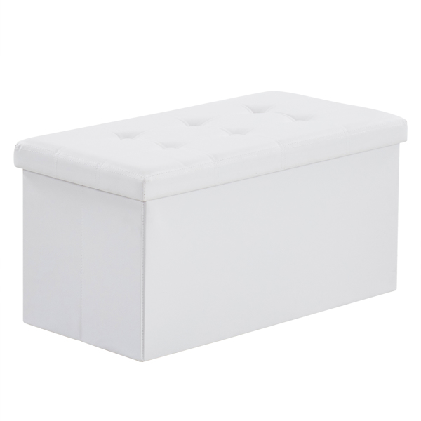 FCH 76*38*38cm Glossy Pull Point PVC MDF Foldable Storage Footstool White