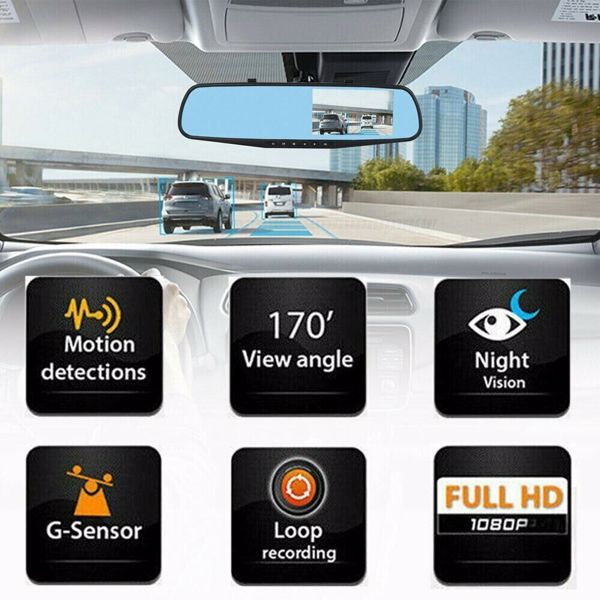 1080P HD Rearview Mirror Car DVR Dual Dash Cam Camera Front Rear Video Recorder