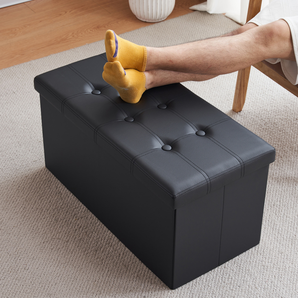 FCH 76*38*38cm Glossy Pull Point PVC MDF Foldable Storage Footstool Black