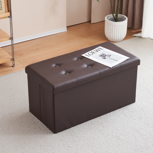 FCH 76*38*38cm Glossy Pull Point PVC MDF Foldable Storage Footstool Dark Brown