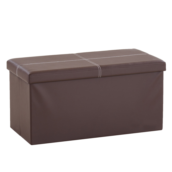 FCH 76*38*38cm Glossy With Lines PVC MDF Foldable Storage Footstool Dark Brown