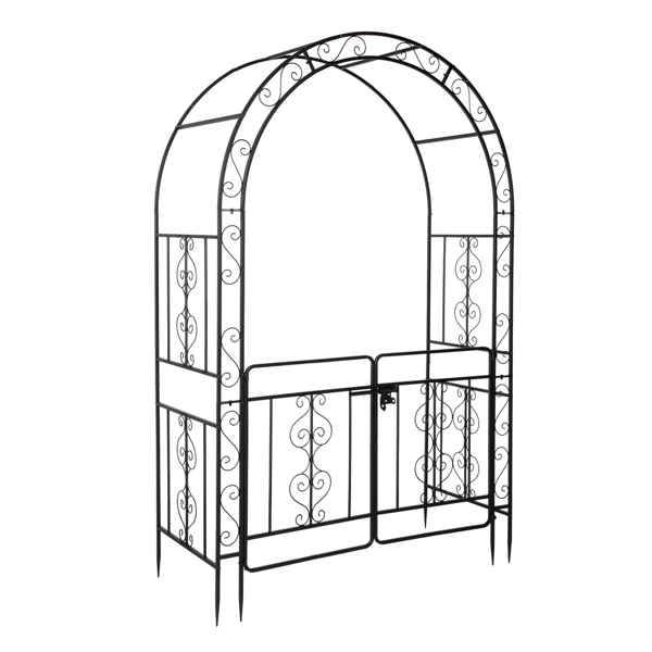 134.5*58.5*213cm Arc Roof Double Layer With Door Wrought Iron Iron Arch Courtyard Black