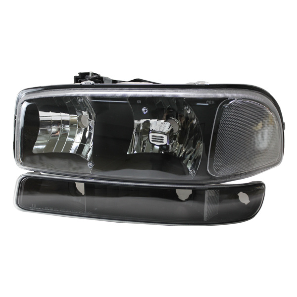 Fit 1999-2006 GMC Sierra 2000-2006 Yukon XL Black Headlights Signal Bumper Lamps