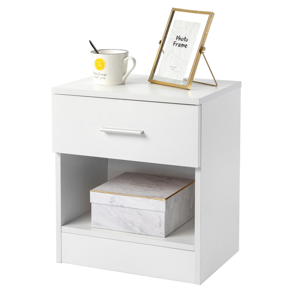 2-Tier Nightstand Set of 2, Bedside Cabinet End Table for Bedroom Home Office, White