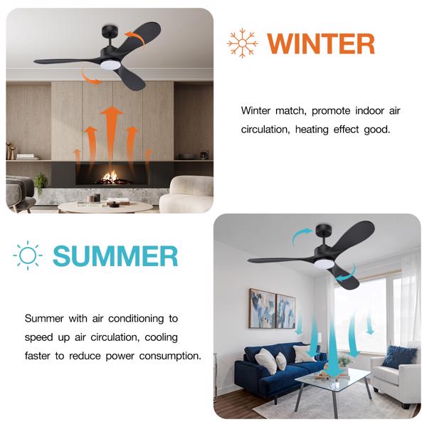 52“ Smart Ceiling Fans with Lights Remote,Quiet DC Motor,Modern Black Outdoor Indoor Ceiling Fan,High CFM 6-Speed,Controlled by WIFI Alexa,APP,Dimmalbe LED Lighting,3 Blades for Bedroom Patios Porch[U
