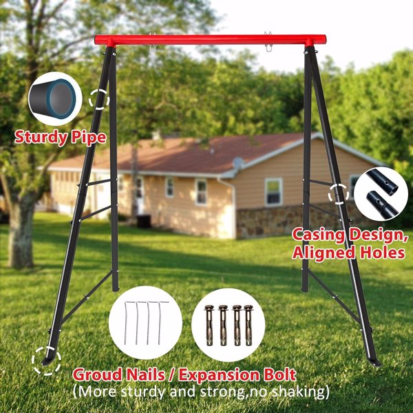 Swing Stand Frame,Swing Set Frame for Both Kids and Adults,880 Lbs Heavy-Duty Metal A-Frame Backyard Swing for Indoor Outdoor,Red(Without Swing)
