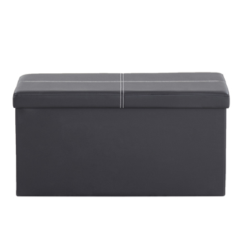 76*38*38cm Glossy With Lines PVC MDF Foldable Storage Footstool Black