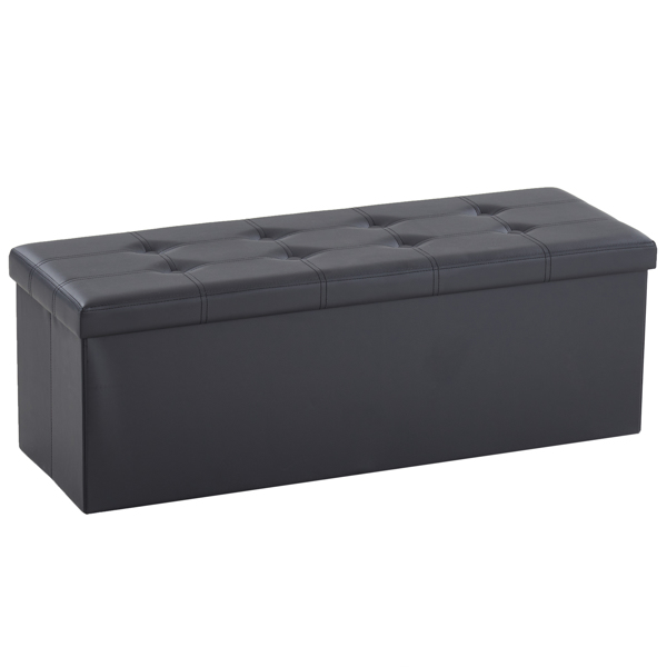 FCH 110*38*38cm Glossy Pull Point PVC MDF Foldable Storage Footstool Black