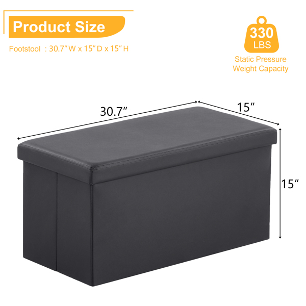 76*38*38cm Glossy PVC MDF Foldable Storage Footstool Black