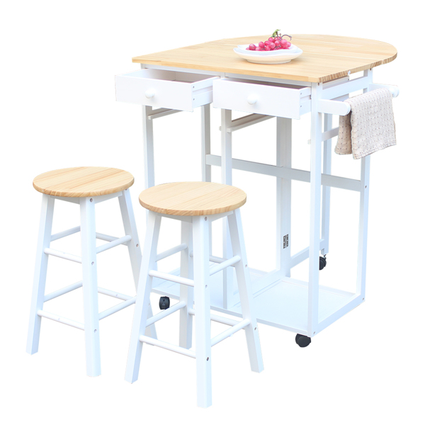 Semicircle Solid Wood Folding Dining Cart with 2 Free Stools burlywood   Replacement code: 32534704