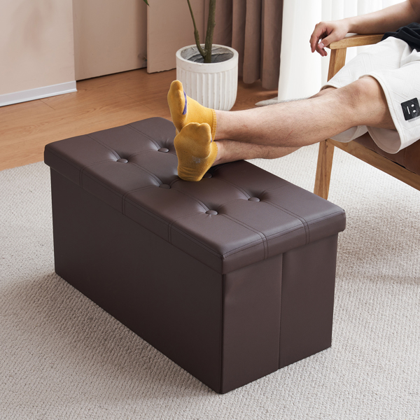 76*38*38cm Glossy Pull Point PVC MDF Foldable Storage Footstool Dark Brown