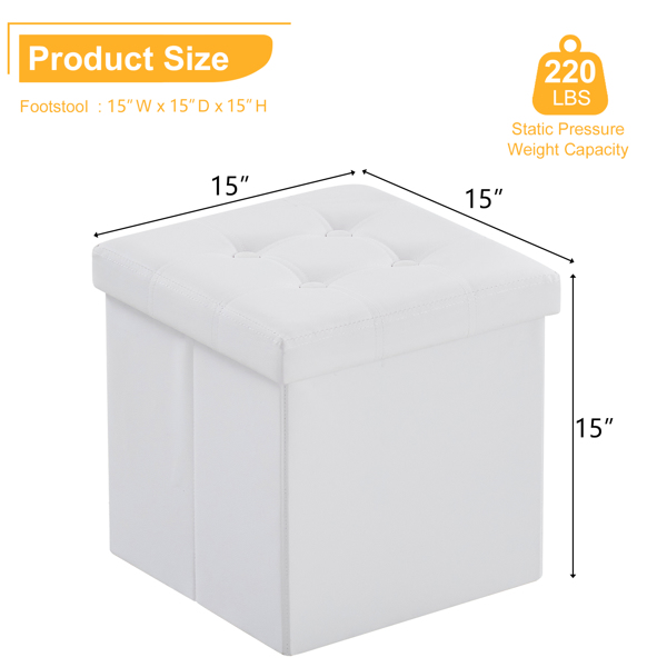 38*38*38cm Pull Point PVC MDF Foldable Storage Footstool White