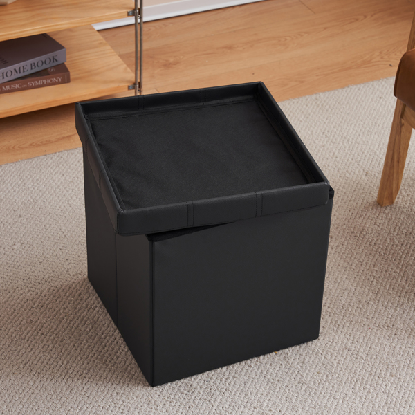 FCH 38*38*38cm Pull Point PVC MDF Foldable Storage Footstool Black