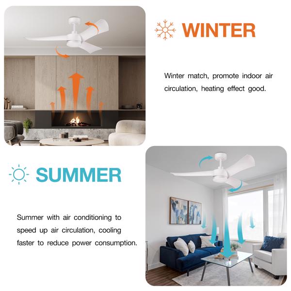 52" Smart Ceiling Fans with Lights and Remote, Quiet Reversible DC Motor and changing& Dimmable LED Light, 3 Blades 6 Speed White Ceiling Fan for Farmhouse Living Room Bedroom Dining Room Workroom Stu