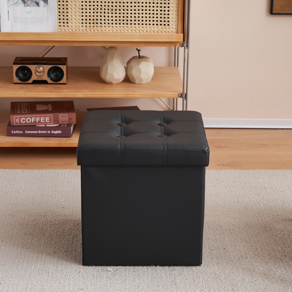 FCH 38*38*38cm Pull Point PVC MDF Foldable Storage Footstool Black