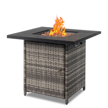 28-Inch Fire Table，50000 BTU Gas Firepit with Volcanic Stone Black