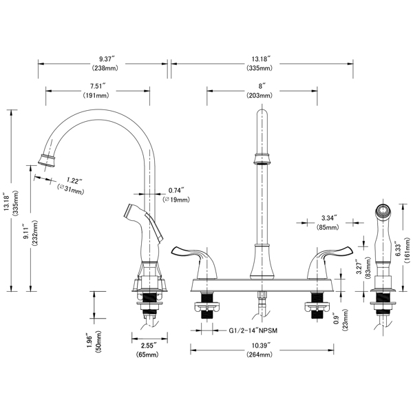 Two-Handle Kitchen Faucet with Pull-Out Side Sprayer, 360 Swivel 304 Stainless steel, 4-hole 8 inch installation, Brushed Nickel
[Unable to ship on weekends, please place orders with caution]