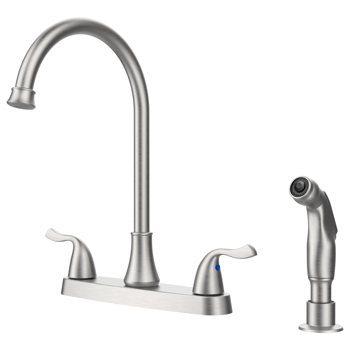 Two-Handle Kitchen Faucet with Pull-Out Side Sprayer, 360 Swivel 304 Stainless steel, 4-hole 8 inch installation, Brushed Nickel\\n[Unable to ship on weekends, please place orders with caution]