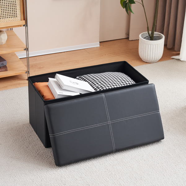 FCH 76*38*38cm Glossy With Lines PVC MDF Foldable Storage Footstool Black