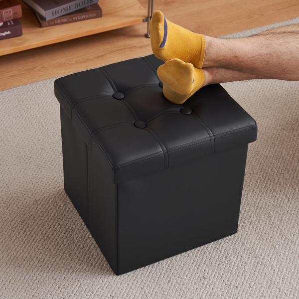 FCH 38*38*38cm Pull Point PVC MDF Foldable Storage Footstool Black