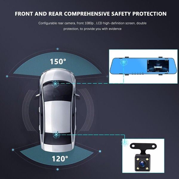 1080P Rearview Mirror Car DVR Dual Dash Cam Camera Front Rear HD Video Recorder