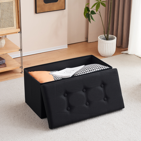 FCH 76*38*38cm Pull Point Linen MDF Foldable Storage Footstool Black