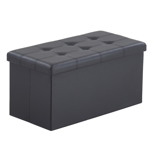 FCH 76*38*38cm Glossy Pull Point PVC MDF Foldable Storage Footstool Black