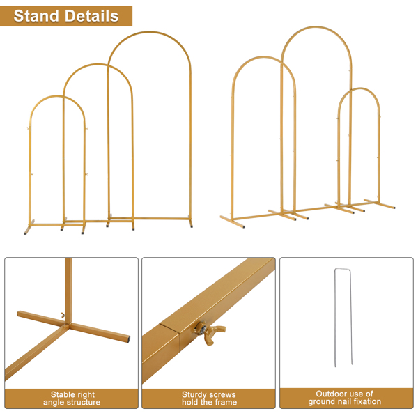 (5.9ft+4.9ft+3.9ft) Three-Piece Set Wedding Arc Top Iron Art Wedding Iron Arch Gold