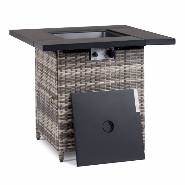 28-Inch Fire Table，50000 BTU Gas Firepit with Volcanic Stone Black