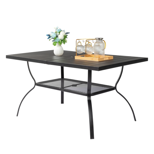 60*38*28.5in Iron With Umbrella Hole Patio Bar Table Black