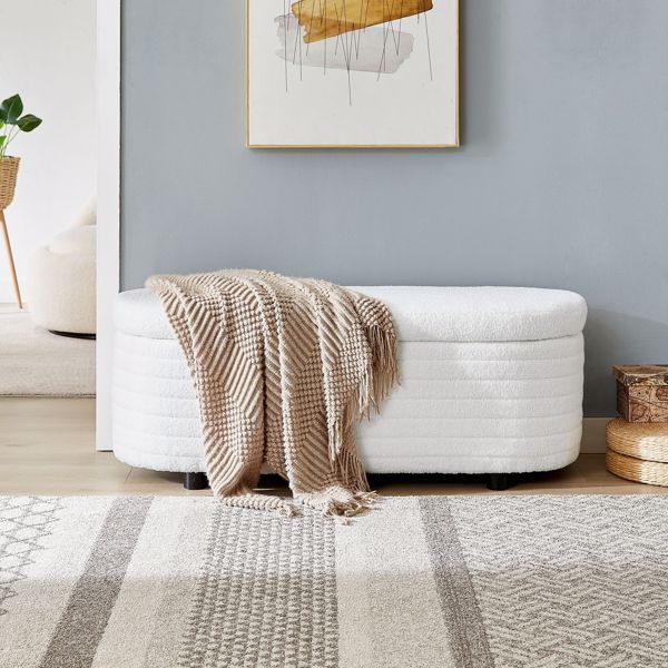 Multi-functional storage teddy fleece material sofa bench-White  teddy fleece