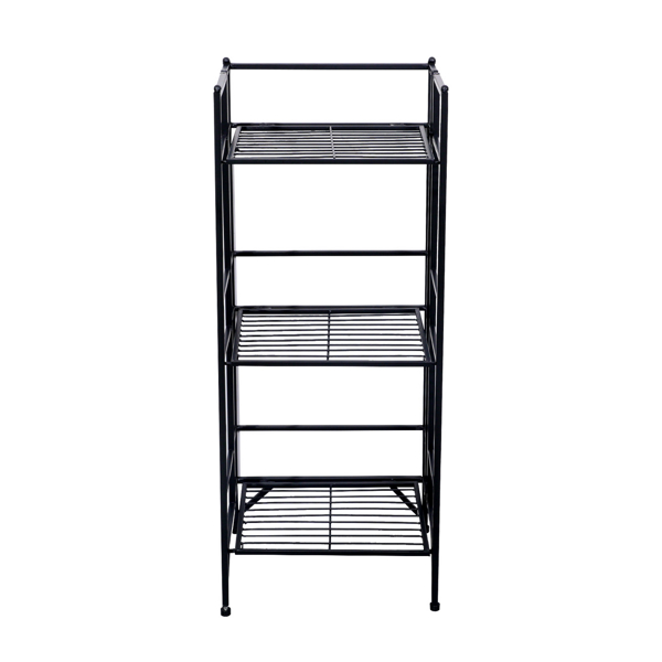 3 Tier Wide Folding Metal Shelf Black